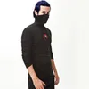 Nya män Stretch Cotton Hoodie Fitness Personlighet Masked Ninja Svart Vit Sport T-shirt Casual Male Långärmad Höghändig M-3XL Försäljning