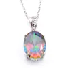 10 PCS Luckyshine Women Jewelry Rainbow Mystic Topaz 925 Sterling Silver Necklaces Oval Zircon American Australia Wedding Pendant329F