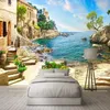 Personnalisé 3D Po papier peint château jardin vue sur la mer peinture murale salon canapé chambre décoration murale murale Papel De Parede 3D2296893