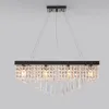 Lampadario moderno in cristallo Lampada rettangolare a LED Illuminazione a sospensione Lampade a sospensione in acciaio inossidabile nero perla per sala da pranzo Soggiorno