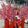 Peach Décoration artificielle Cherry Plum Plum Blossom Branche Fleur de soie pour le mariage Décorts des fleurs Bouquet pour 1293154