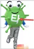 Özel yeni Yeşil maskot kostüm bir logo eklemek fantezi karnaval kostüm Yetişkin Boyutu