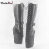 Wonderheel yeni bale Diz Yüksek çizmeler 18 cm takozlar topuk mat deri moda lace up seksi fetiş kilitlenebilir asma kilitler kadın çizmeler