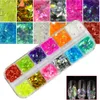 Nail glitter 1 set 12 godis färg blandad is mylar skalfolier konst flingor manicure naglar tips dekorationer 3d designs chbgz