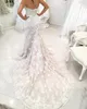 Meerjungfrau-Hochzeitskleider mit abnehmbarer Schleppe, herzförmiger Spitzenapplikationen, Pailletten, Brautkleider in Übergröße, Sweep-Zug, luxuriöses Brautkleid