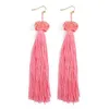 Pretty Bohemian Crystal Tassel Stud Örhängen för Kvinnor Smycken Svart Vit Blå Röd Rosa Silk Fabric Long Drop Dangle Tassel Örhängen