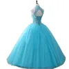 Col haut robes de Quinceanera Floral brodé perlé cristal robe de bal robe de bal Sweet 16 robe dos nu pas cher robes de graduation