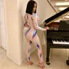 Spandex Printed Stretch Gradient Jumpsuit Women's Sexy Bodysuit Costume Stage Outfit Singer Dancer Performance Rompers Party Celebrate Wear