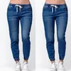 K-Pants Jeans Woman Plus Size High Waist Jeans Female Pencil Pants Lady Female Long Farkut Solid Blue Softener