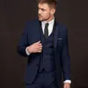 Mode Marine Bleu Marié Tuxedos Excellents Hommes De Mariage Tuxedos Notch Revers Deux Boutons Hommes Formelle Busines Costume De Fête (Veste + Pantalon + Cravate + Gilet) 89