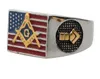 Mens Stainless Steel 18K Gold Plated Colorful Epoxy American Flag Rings Freemasonry Masonic Logo Engraved