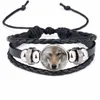 Moon Wolf Handmade Glass Cabochon Woven Leather bracelet Bangles Mens Black Punk Animal Bracelets hip hop jewelry drop ship