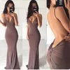 Cheap Sexy Correias Spaghetti Mermaid Prom Dresses V profundo Neck Backless Evening Partido vestidos longos Borgonha Celebrity Dresses Formal