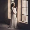 Puseky M-2XL Spitze Umstandskleid Fotografie Prop V-ausschnitt Langarm Hochzeit Party Kleid Schwangere Frauen EleWear Plus Größe