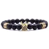 Hyhoney Trendy Imperial Cz King Crown Charms Armband Natursten Pärlor för Män Smycken Julklapp Pulseira Masculina