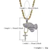 Hip Hop Brass Double Couleurs Iced Out Micro Pave Cz Praying Hands Cross Pendant Collier Charme pour les hommes Women265X