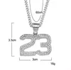 Stainless Steel Iced Out 23 No Pendant Bling Bling Rhinestone Crystal Men's Hip hop Pendant Necklace Chain Drop 261h