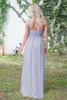 Land dammig blå brudtärna klänningar för bröllop elegant chiffong en axel pläter långa piga av ära kappor plus storlek