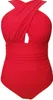 Groothandel-grote maat zwemkuur dames 1 stuks Trikinis Cross Cup Hoge Taille Badpak Rood Plus Size One-Pieces Badpakken