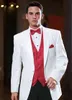 Tuxedos de marié blanc à la mode, excellents smokings de mariage pour hommes, revers cranté, deux boutons, costume de fête d'affaires formel (veste + pantalon + cravate + gilet) 2002