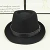 Unisex Vinterull Fedora Jazzhatt med läderbälte bred Brim Panama Cap Solid Kvinnor Skydd Solhattar