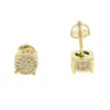 Hip hop mens gold round earring with cz mirco paved square shape iced out screw back stud earrings