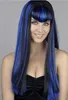 Sexy Women Vampire Cosplay Peluca Larga Recta Disfraz Halloween Azul Negro Color 100% Nuevo Imagen de Moda de Alta Calidad pelucas de encaje completo