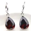 10Prs Lucky Shine Fashion Shine Water Drop Fire Red Garnet Gemstone Silver Cubic Zirconia Cz Dangle Earrings for Holiday Wedding Party