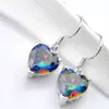 Luckyshine 5 Pair Holiday Gift 925 Srebrny kolczyk Rainbow Mystic Topaz Heart Kolczyki American Australia Cyrron Wedding Cenring FR290D