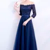 우아한 네이비 블루 이브닝 드레스 스트랩리스 반 소매 주름 얇은 색 레이스 상단 무도회 드레스 레이스 업 지퍼 백 플러스 크기 저녁 DR8590439
