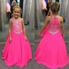 Sparkly 2018 Hot Pink Kids Prom Klänningar Beaded Sequin Crystal Crew Flower Girls Dress Pageant Gowns Custom Gjorda från Kina EN2065