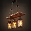 Pendant Lamps Industrial Woody Wrought Iron Pendant Light Chandelier Hanging Lamp Celling Lights Fixture Metal Cage with Glass Shade for Indoor Bar