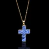 Ny natursten Cross Pendant Halsband Kristall Healing Point Chakra Ädelsten Druzy Crucifix Charm Kedja för Kvinnor Mode Smycken