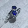 Vecalon Real Soild Anello in argento sterling 925 Anelli di fidanzamento con fedi nuziali in cristallo di zirconi blu per regalo da donna