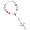 Gran oferta, pulsera de Rosario Católico con cuentas cruzadas acrílicas coloridas de 8MM, pulsera con crucifijo de cruz de Jesús religioso para mujer