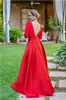 Krikor Jabotian Elegancki czerwony kombinezon suknie wieczorowe z odpinanym pociągiem V Neck Backless Suknie wieczorowe Długie Rękaw Party Suknia Prom Dresses