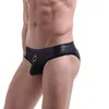 Män Roliga Faux Läder Briefs Sexiga Gay Underkläder Mäns Erotiska Tränar Briefs Spanex T-Back Jockstrap Män Erotiska Penis Thongs Underkläder