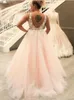 Dernières robes de mariée sur le thème rose col en V profond robes de mariée dos ouvert bretelles pures appliques pétales longues robes de mariée de plage d'été 210