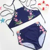 Lady Bikini Polyster High Waist Woman Swimsuit Push Up Top Swim Shorts Print Femme Swimwear Bathing Two Piece Suits 20ht V