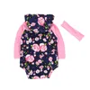 En Yeni Bebek Giyim İlkbahar Sonbahar Yenidoğan Bebek Kız Giyim Çiçek Baskılar Kapşonlu Romper Jumpsuit + Kafa 2pcs Seti Kıyafet
