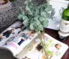 16 huvuden eukalyptus bukett trädgrenar silkekonstgjorda lämnar hemdekoration diy blommor arrangemang växt faux lövkrans g268s