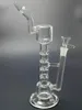 US-Design Glasbong Rauchen Wasserpfeife 7 Rohre Schicht Bubble Bongs Lustige Recycler-Ölplattformen mit zwei Funktionen und Schalen