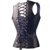 Sexy Black Faux Leather Buckle Overbust Waistcoat Corset Top Steampunk femmes Bustier Cincher Corselet CO31254i