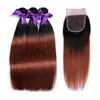 Brésilien Ombre 1B33 Faisceaux de cheveux colorés avec fermeture Vrais vendeurs de cheveux humains brésiliens Weave Extension 3 Bundle avec Middle Pa6552433
