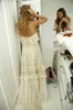 빈티지 스타일 보호 비치 웨딩 드레스 섹시 스파게티 스트랩 계층화 된 레이스 쉬폰 라인 신부 가운
