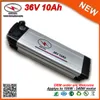 Top Classic 36V 10ah elektrisk cykelbatteri 540W litiumjonbatteri i 18650 cell silverfisk typ med 15A BMS 2A laddare