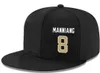 Cappelli di snapback Personalizzato qualsiasi numero di nome giocatore n. 9 Brees Saints Personalizzati TUTTI I tappi di squadra Accetta logo o nome di ricamo piatto personalizzato