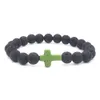 Mäns Lava Rock Cross Charm Armband Svart Naturligt Volcanic Healing Energy Stone Yoga Pärlor Bangle för Kvinnor Mode Smycken