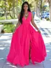 Summer New Women Prom Dress Fashion Chiffon Skater klänning V-ringad ärmlös delad wrap klänningar Bohemiska strandsolklänningar HY4093