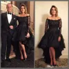 2023 Sexy Black Bateau Lace A-Line Evening Dresses Off Shoulders Long Sleeves Appliques Beaded High Low Formal Gowns Mother Of The Bride